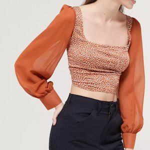 Urban Outfitters Lena Sheer Sleeve Cropped Blouse